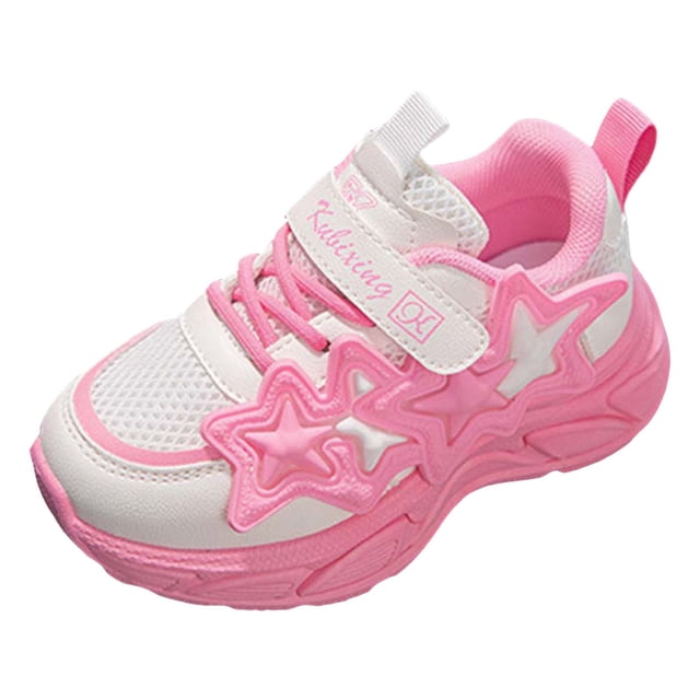 yocbz Girls Non Slip First Walking Shoes Girls Sports Shoes Fashionable New Pattern Simple And Cute Flat Bottom Comfortable Mesh Breathable And Non Slip Hook Loop Seasonal Casual Shoes Pink,10