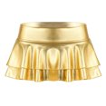 thumbnail image 4 of Sxiwei Women's Shiny Metallic Skirt High Waist Layered Pleated Ruffled Mini Skirt Rave Party Clubwear Metallic Gold S, 4 of 7