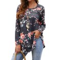 thumbnail image 1 of Women Round Neck Long Sleeve Floral Print Asymmetric Hem Shirt, 1 of 6