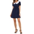 thumbnail image 2 of INSPIRE CHIC Robe au-Dessus du Genou pour Femme à Col Peter Pan Contrastant, Manches Bouffantes, Coupe Ajustée et Évasée, TG Bleu Marine, 2 of 5