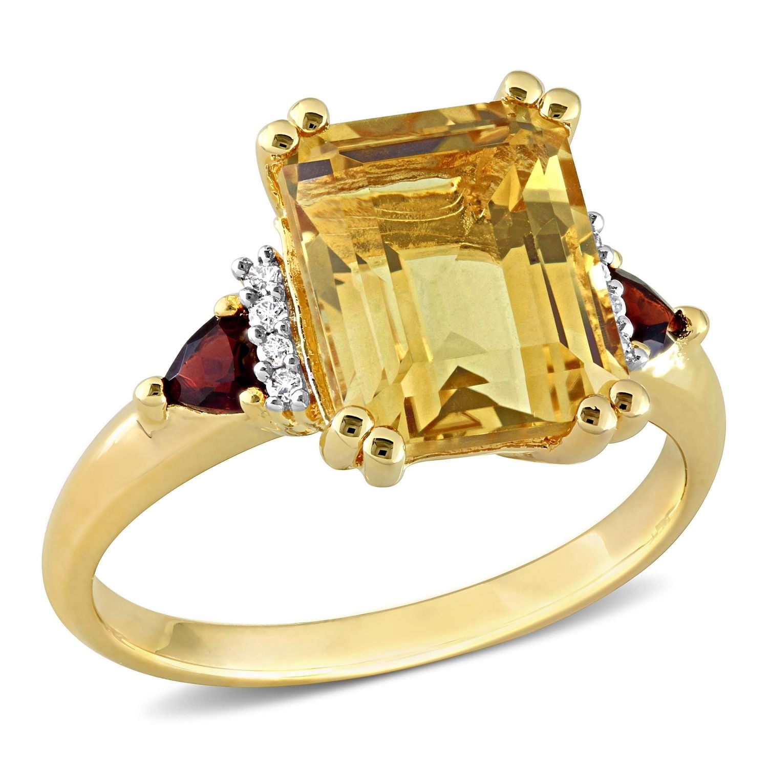 Bague Cocktail à trois pierres Miabella avec 3-3/8 Carat PBT de Citrine, Grenat et Accent de Diamant en Argent Sterling Plaqué Or Jaune 18K