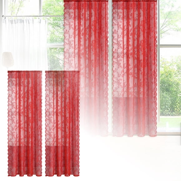 Lace Curtain for Living Room and Bedroom – 100x2 cm Semi Sheer Lace Drapery with Rod Pocket Style for Elegant Window Decoration, 100x200cm, Red