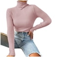 thumbnail image 2 of Aqestyerly Chandails à Col Montant pour Femmes Mode Femmes Uni Manches Longues Chandail Col Roulé Décontracté Hauts HWRETIE, 2 of 8