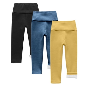fatyb 3 Pack Boys Girls Winter Leggings Fleece Lined Warm Bottom Pants High Waist Stretch Thermal Pants