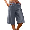 thumbnail image 1 of Yanlir Women's Summer Solid Color Zipper Button Pockets Shorts Solid Color Elastic Waist Knee Length Half Short Pants, 1 of 6