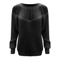 thumbnail image 5 of Qertyioot Chandails Tricotés pour Femmes, Mode d'Été Décontractée Ample à Manches Longues Uni en Dentelle Patchwork à Col Rond Blouse Chandail, 5 of 5