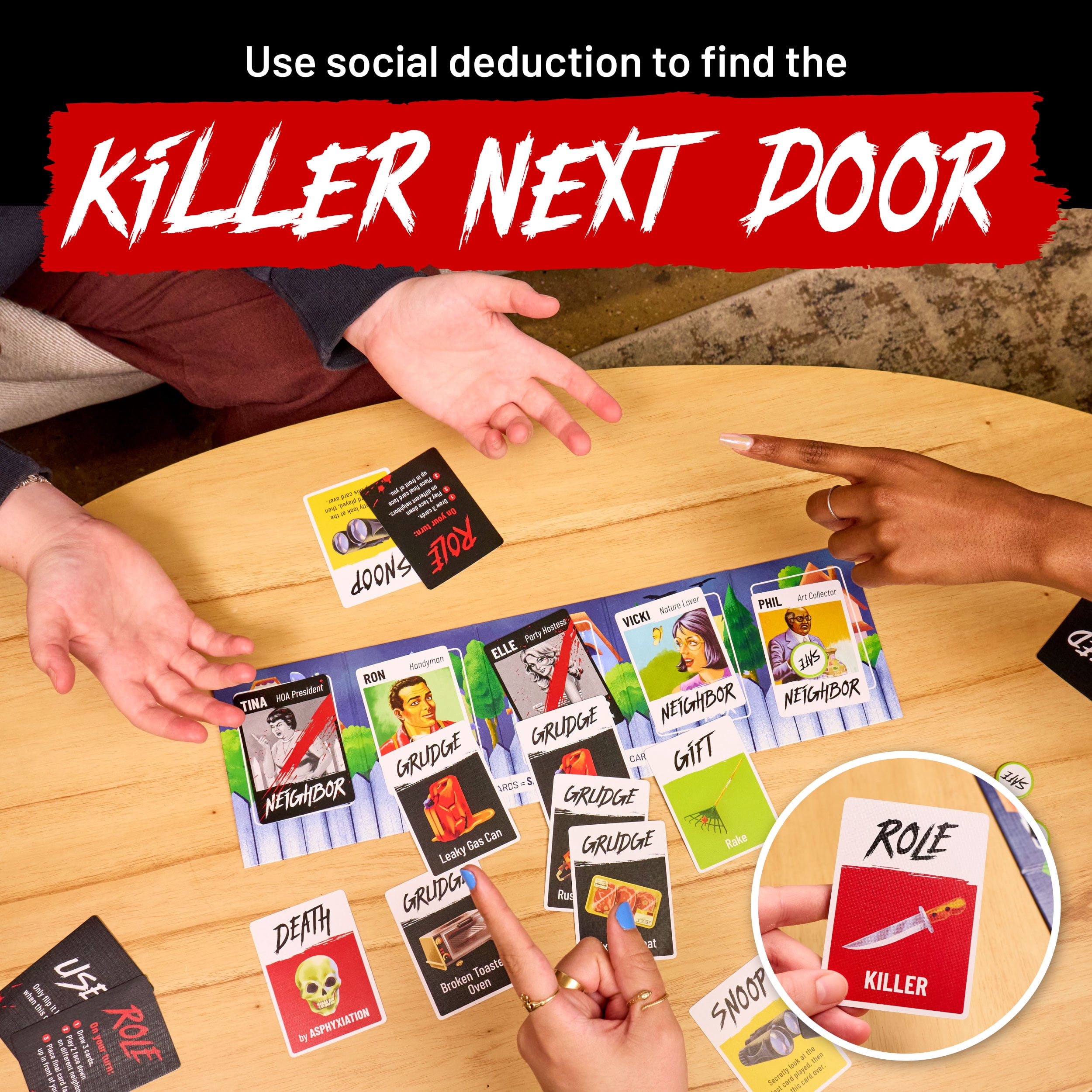 Hunt A Killer : Le Tueur d’à Côté – Jeu de Cartes à Déduction Sociale pour Familles et Adultes, Jeu de Mystère Rapide pour 3 à 6 Joueurs, 10 Ans et Plus