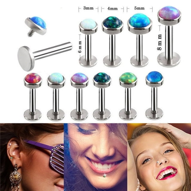 Opal Crystal Body Piercing Lip Nose Stud Labret Ring Bar Club Jewelry 6-8mm