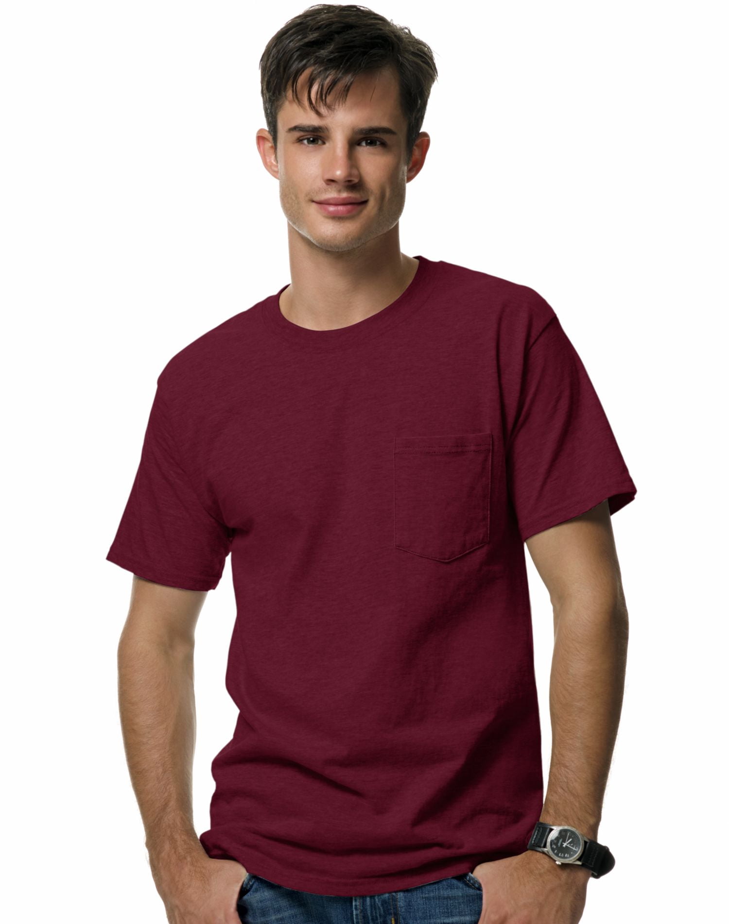 Hanes Beefy-T T-Shirt à Poche pour Hommes, 2TG, Bordeaux