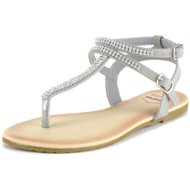 Alpine Swiss Womens Rhinestone T-Strap Sandals Ankle Strap Flat Summer Shoes