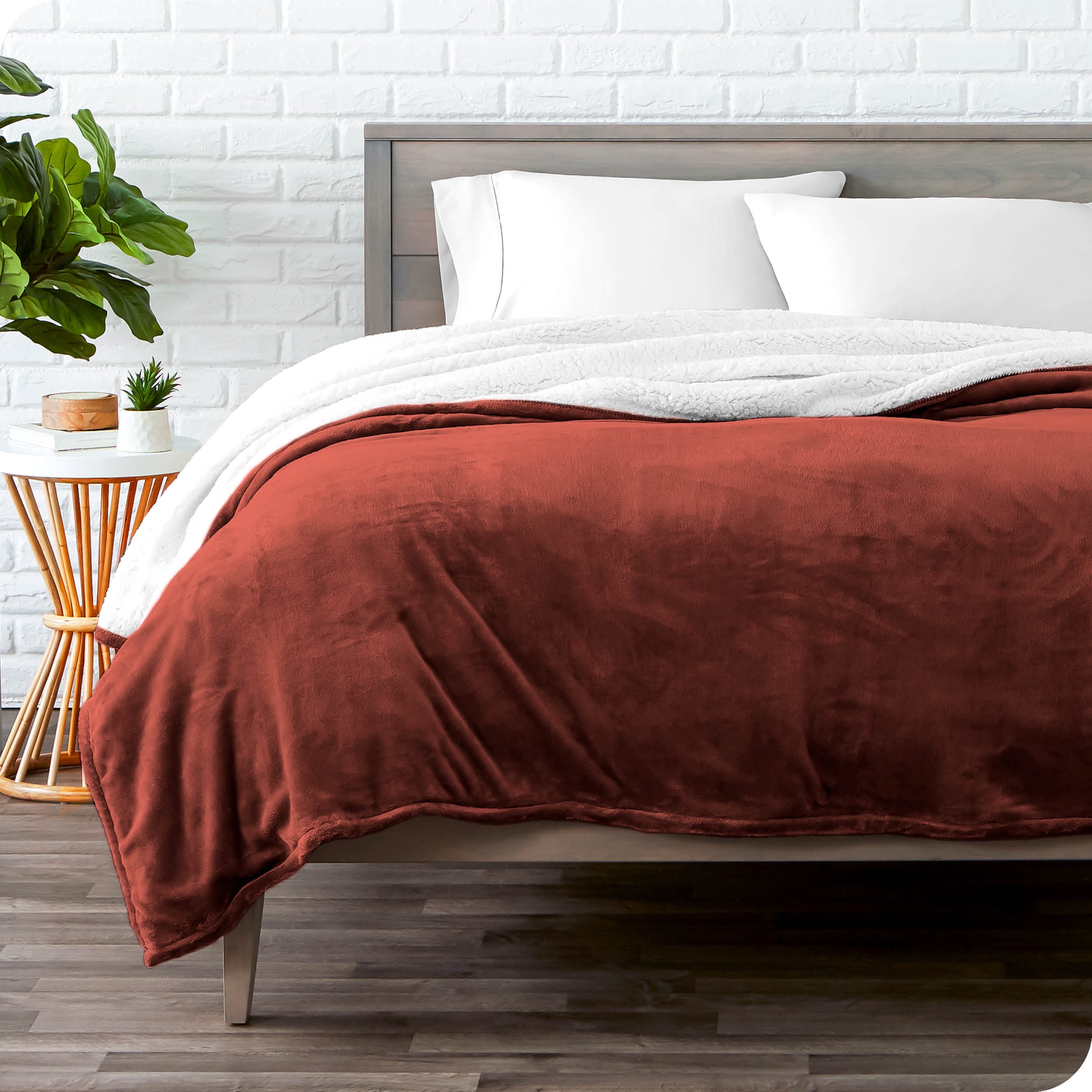 Bare Home Couverture de Lit en Sherpa Pelucheuse - Duveteuse et Douce - Réversible - Légère - Lit Simple/simple TG, Bois de Rose
