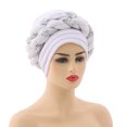 thumbnail image 1 of Fashion Women Beading Braid Hat Muslim Ruffle Cancer Beanie Wrap Cap Sleep Caps Satin Lined Hair Bonnets, 1 of 2