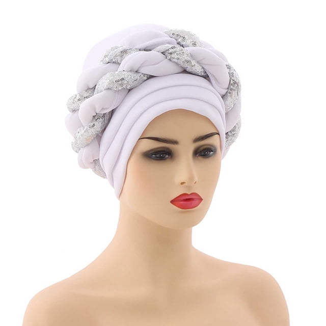 Fashion Women Beading Braid Hat Muslim Ruffle Cancer Beanie Wrap Cap Sleep Caps Satin Lined Hair Bonnets