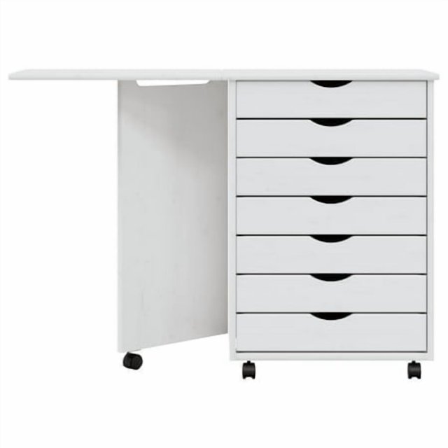 vidaXL Armoire Roulante avec Bureau Blanc Mousse Bois Massif Pin