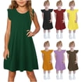 thumbnail image 1 of Milgrthf Girls Midi Dress Summer Ruffle Sleeve A Line Swing Basic Skater Twirl Party Dresses 4-12 Years Orange, 1 of 9