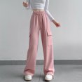 thumbnail image 1 of RXIRUCGD Women's Solid Color Velvet With Drawstring Wide Leg Workwear Pants, Pink, Size: XL, 1 of 3