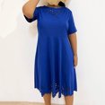 thumbnail image 4 of LOVZFMLL Robe Maxi d'Été Ample pour Femme, Unie, à Fleurs Brûlées, Ajourée, à Manches Courtes, à Col Rond, Bleu, TG, 4 of 7