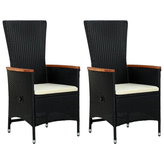 vidaXL Chaises d'Extérieur 2 Pcs avec Coussins en Rotin Poly Noir
