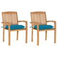 thumbnail image 1 of vidaXL Garden Chairs 2 pcs with Light Blue Cushions Solid Teak Wood, 1 of 5