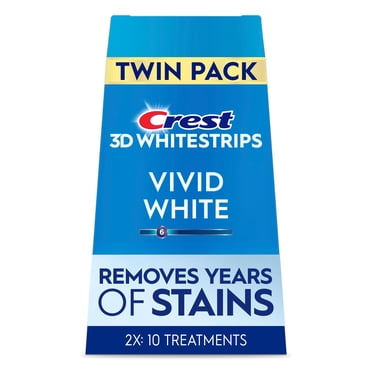 Crest 3D Whitestrips Vivid White At-home Teeth Whitening Kit, Twin Pack, 2x10 Treatments, 6 Levels Whiter