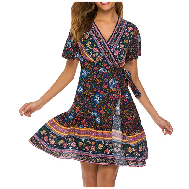Birdeem Robes d'Été pour Femmes, Nouvelles, Élégantes, à Col en V, Imprimées, pour les Vacances