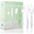 thumbnail image 1 of Plastic Cutlery Set 90 Pieces,30 Plastic Forks,Knives and Plastic Spoons,Reusable Plastic Cutlery Transparent and Robust Cutlery Sets for Birthday Party Barbecue Party Wedding ect (Transparent), 1 of 7