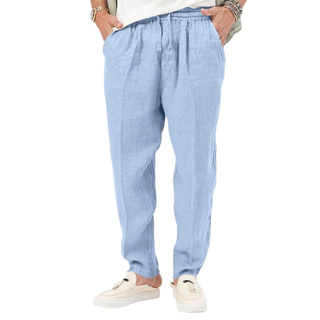 Innerwin Trousers Drawstring Men Bottoms Holiday High Waist Lightweight Summer Pants Blue L
