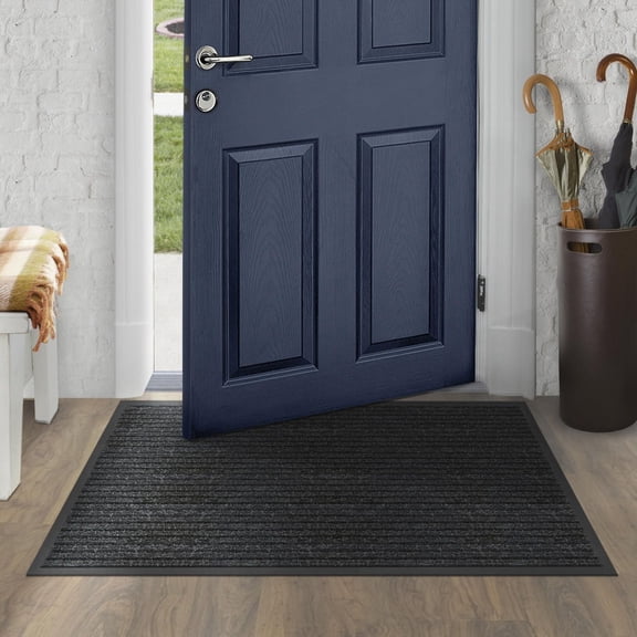 Mainstays Platinum Ribbed Heavy-Duty Indoor/Outdoor 3x4 Utility Mat, Rubber Back, Water-Resistant, Non-Slip, Black Onyx, Hallway, Mudroom, Garage