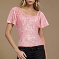 thumbnail image 2 of Yuyuzo Sequin Going out Tops for Women Ruffle Short Sleeve Top Square Neck Sparkly Glitter Party Outfits, 2 of 6