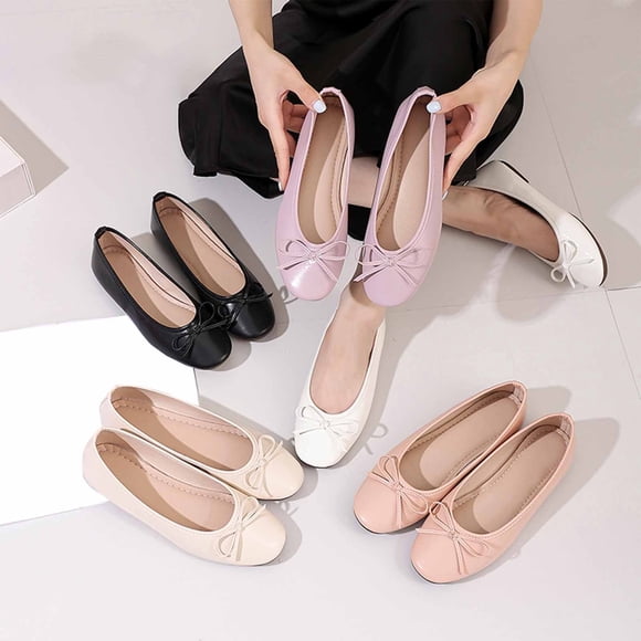 FRSASU Women's Round Toe Ballet Flats Comfortable Bow Dressy Bowtie Flats Shoes White