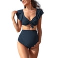thumbnail image 1 of Ruffled V Neck Bikini Sets for Maternity Tie Back Two Piece Bath Suit Pregnancy Swimsuit, 1 of 5
