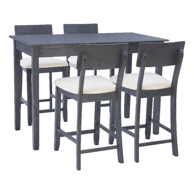 Linon Jordan Upholstered Five Piece Tavern Set in Rustic Dark Charcoal Wood