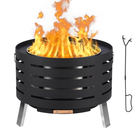 Cherish Foyer Sans Fumée de 26 Pouces – Foyer Extérieur à Bois avec Bac à Cendres Amovible, Couvercle en Bambou, Housse Résistante aux Intempéries, Feu de Camp Portable pour Patio, Camping, Cour Arrière, Noir