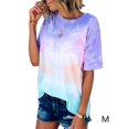 thumbnail image 2 of Femmes T-Shirt Tie Dyed Causal T-Shirt Femmes Top Manches Courtes Chemisier à Col Rond, Violet, M, 2 of 9