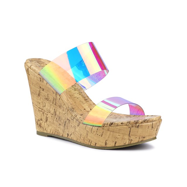 BLISSFUL STEP Sandales à Talon Compensé à Plateforme à Brides Transparentes pour Femmes Colorées 8,5
