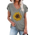 thumbnail image 2 of Pompotops Hauts d'Été pour Femmes Col en V Imprimé Tournesol T-Shirts Blouse Décontractée à Manches Pétales, 2 of 5