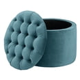 thumbnail image 1 of TOV Furniture Ottomane de Rangement en Velours Grand Lit, Bleu Mer, 1 of 3