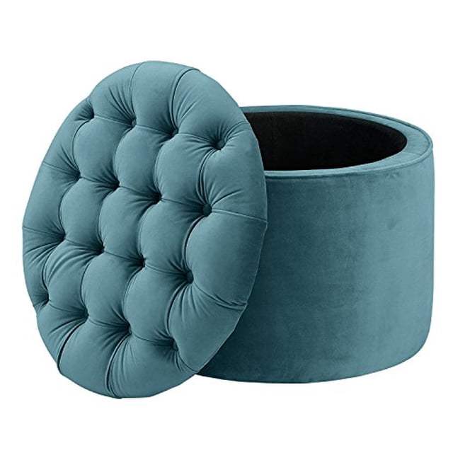 TOV Furniture Ottomane de Rangement en Velours Grand Lit, Bleu Mer