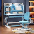thumbnail image 3 of Visland 2Pcs/Set Kids Study Desk Chair Set, Height Adjustable Children School Study Table Chair Set with Sitting Corrector, Foot Pedal, Partition Design, 3 of 8