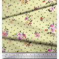 thumbnail image 3 of Soimoi Feuilles de Satin Modal Jaune Petit Cercle et Tissu Imprimé Floral par la Cour 42 Pouces de Large, 3 of 3