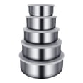 thumbnail image 1 of Stainless Steel Food Storage Container Set, 5 Pieces, Round, with Lid, A, Five Food Storage Containers, 1 of 9