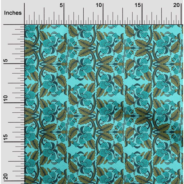 oneOone Cotton Poplin Fabric Leaves & Floral Block Print Fabric BTY 56 Inch Wide