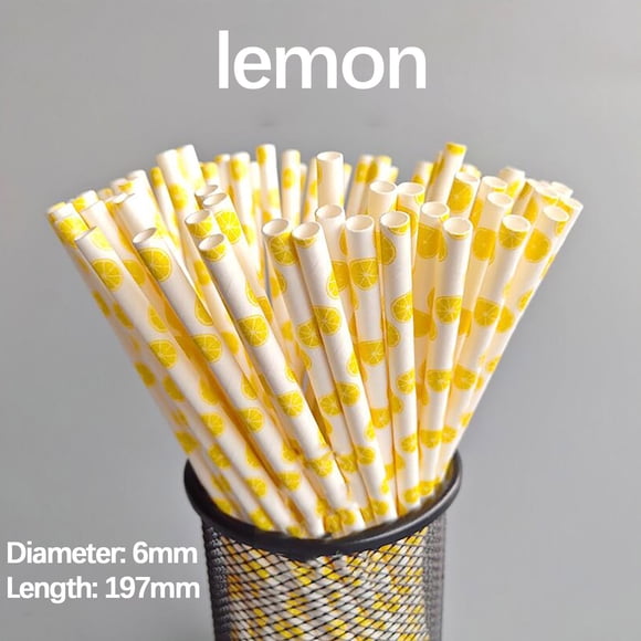 RKSTN Kitchen Supplies Disposable Kraft Paper Straw Cool Summer Fruit Pattern Paper Straw Decorations for Home Kitchen Decor