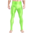 thumbnail image 1 of YUUMIN Men's Shiny Compression Pants Oil Glossy Stretchy Workout Sports Base Layer Trousers Fluorescent Green A L, 1 of 6