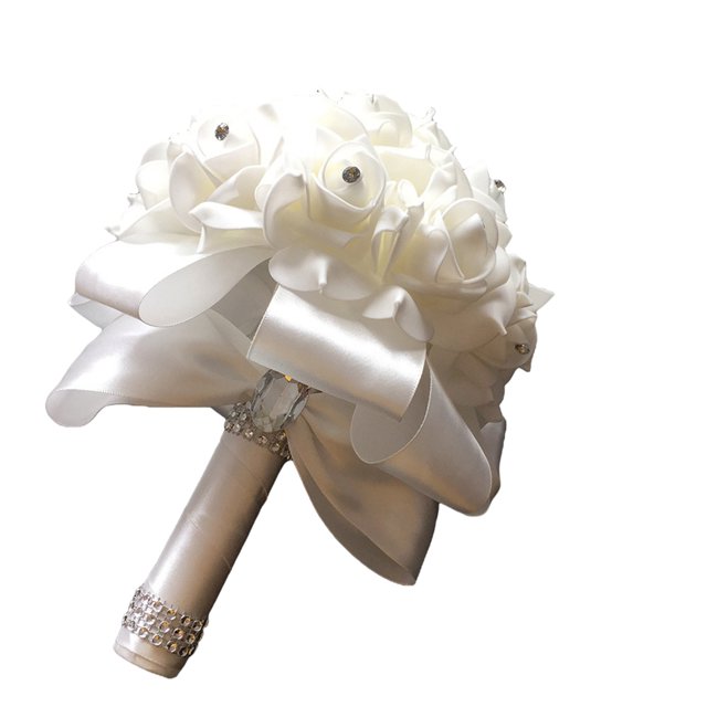 Faithtur Artificial Wedding Bride Bouquet Romantic Handheld Bridesmaid Flower with Ribbon