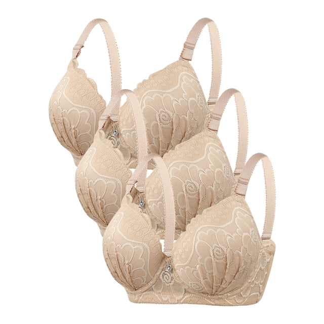 DecSea 3PC Women's Solid Color Steel Ring Oversized Gathering Underwear Daily Bra