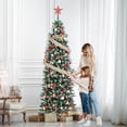 thumbnail image 4 of Bingirl 9ft Flocked Pencil-Pre-lit Frosted Slim Artificial Christmas Tree with Pine Cones, Space-Saving, Foldable Base for Easy Assembly, 4 of 7