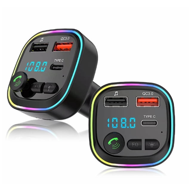 Bluetooth 5.0 FM Transmitter for Car,Bluetooth Car Adapter with Type-C PD Car Charger and USB Port,Wireless FM Radio Transmitter,Support MP3 Player,Handsfree Calling,Treble Bass Music Player