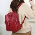 thumbnail image 4 of Red Leather Backpack, Durable Material With Multiple Compartments, Adjustable Straps, For School, Work, And Travel, 4 of 6