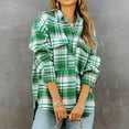thumbnail image 2 of Womens Brushed Flannel Plaid Lapel Button Short Pocketed Shacket Shirts Coats, 2 of 9